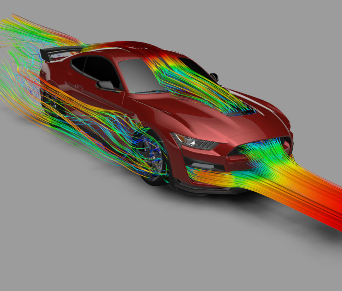 computer rendering of the aerodynamics of a 2020 Ford Mustang Shelby GT500