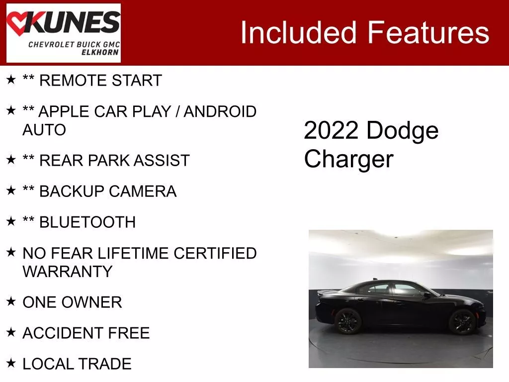 Used 2022 Dodge Charger SXT with VIN 2C3CDXJG7NH146666 for sale in Elk Horn, WI