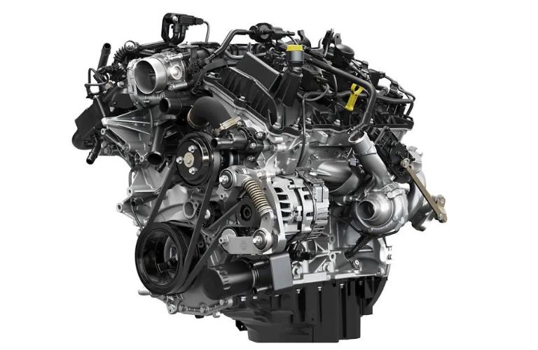 Ford F-150 PowerBoost Hybrid Engine on White Background