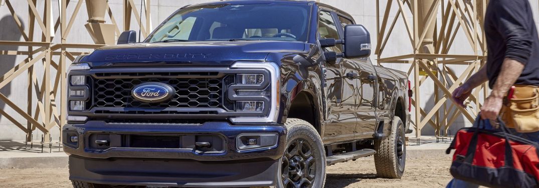 Black 2024 Ford Super Duty Front Exterior on a Jobsite