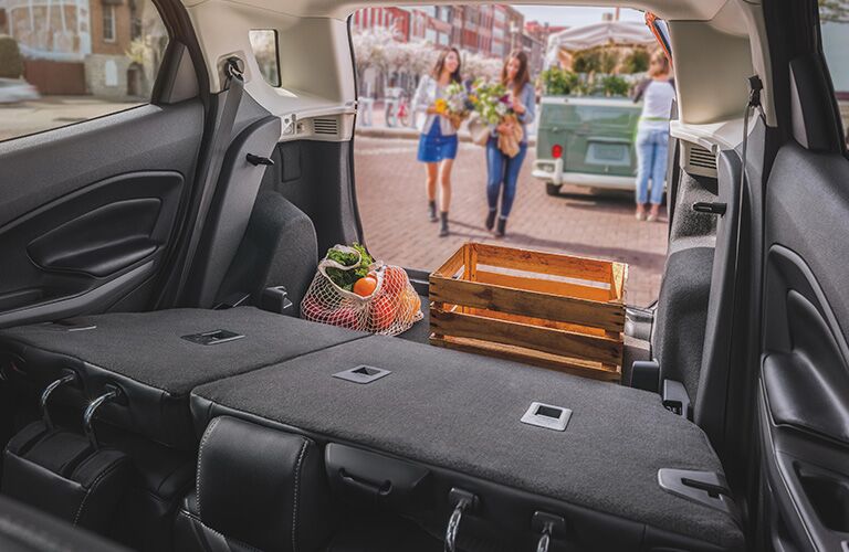 rear cargo area with all seats down in a 2021 Ford EcoSport
