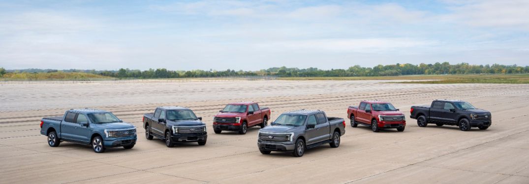 Six 2024 Ford F-150 Lightning Models on a Runway