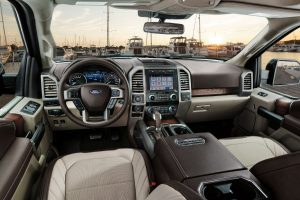 high angle view of the front interior of a 2019 Ford F-150 Limited