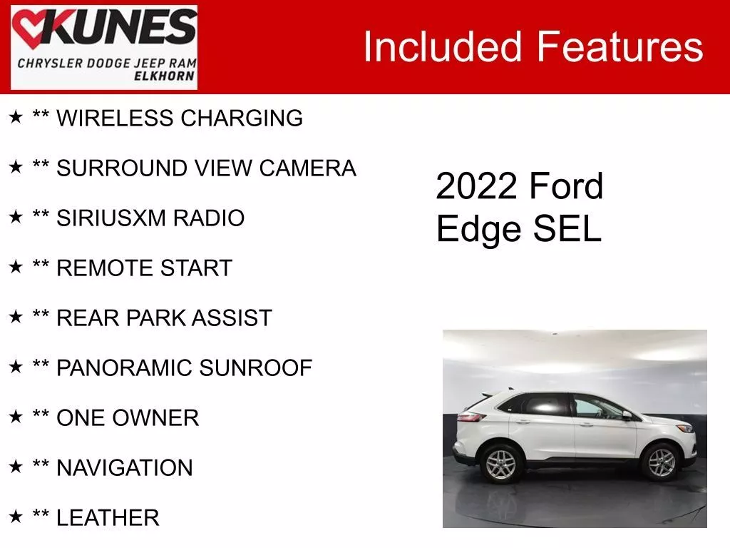 Used 2022 Ford Edge SEL with VIN 2FMPK4J90NBA30520 for sale in Elkhorn, WI