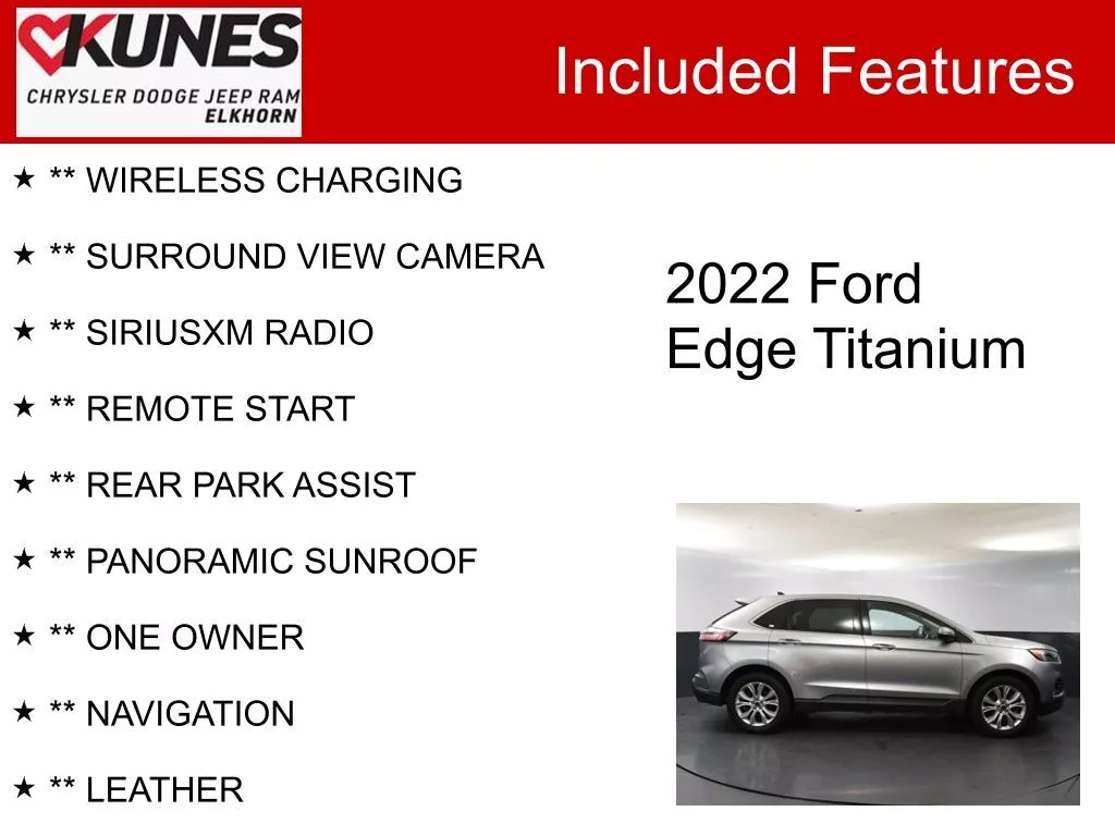 Used 2022 Ford Edge Titanium with VIN 2FMPK4K90NBA40060 for sale in Elkhorn, WI