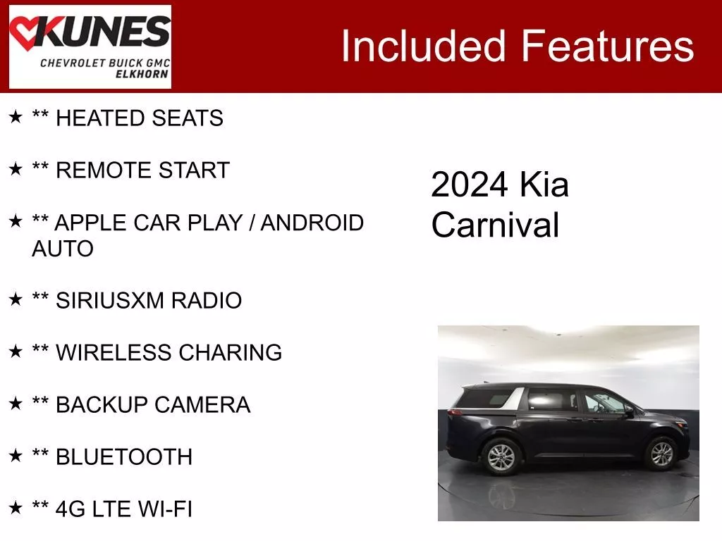 Used 2024 Kia Carnival LX Seat Pkg with VIN KNDNB4H36R6382275 for sale in Elk Horn, WI