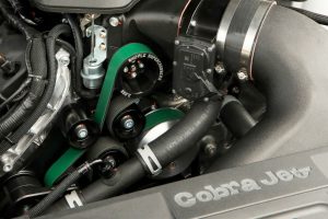 close up of the engine in a 2018 Ford Mustang Cobra Jet