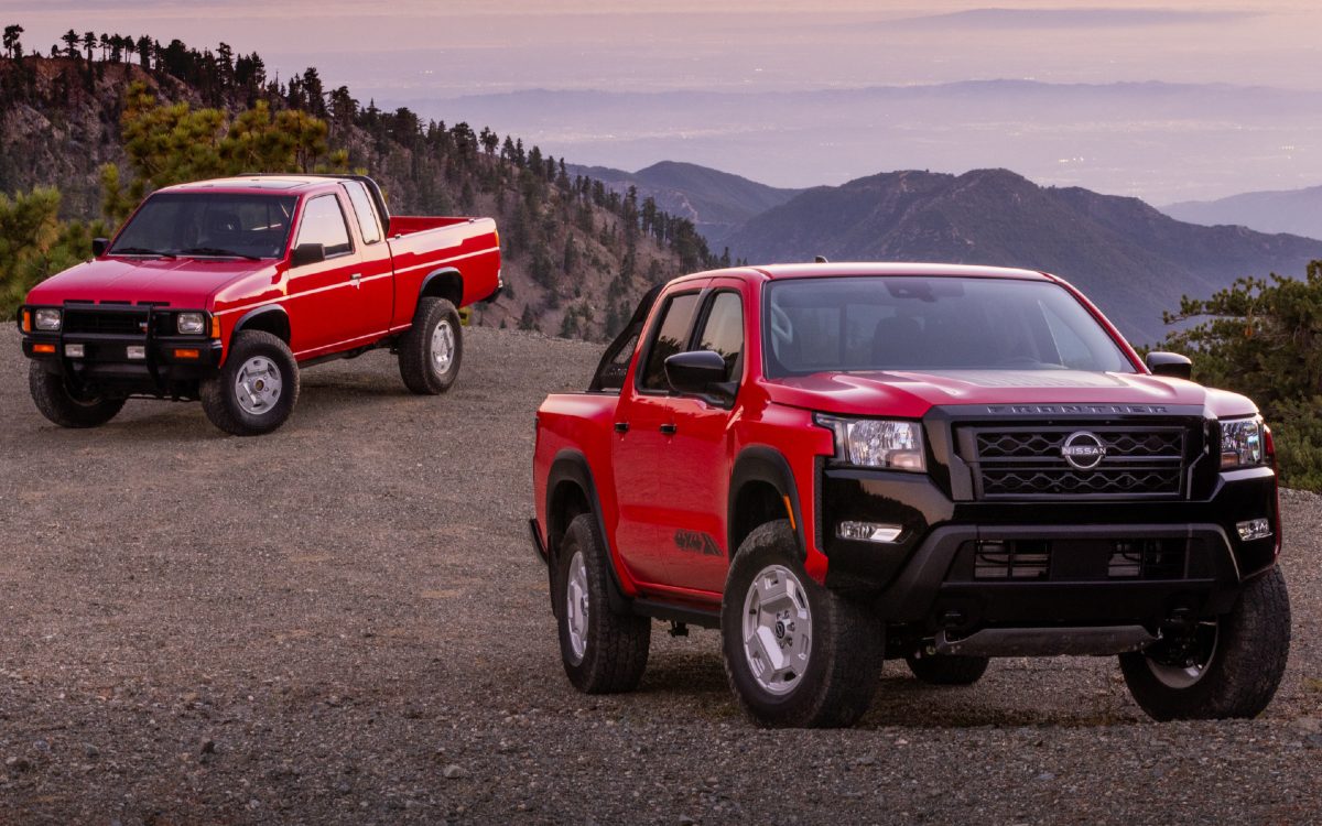 2024 Nissan Frontier next to Original Hardbody