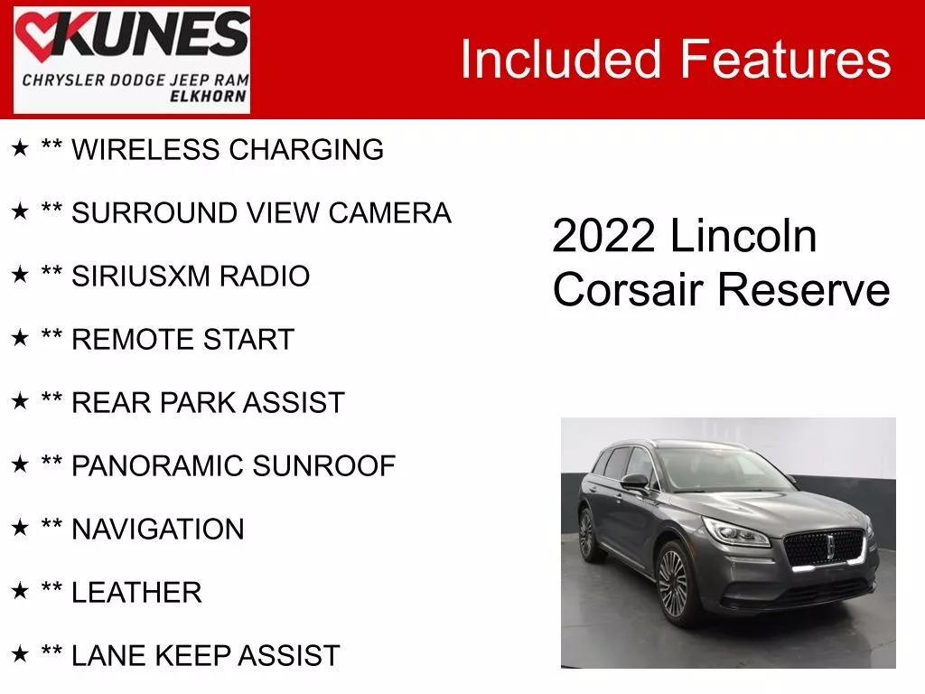 Used 2022 Lincoln Corsair Reserve with VIN 5LMCJ2DHXNUL06413 for sale in Elkhorn, WI