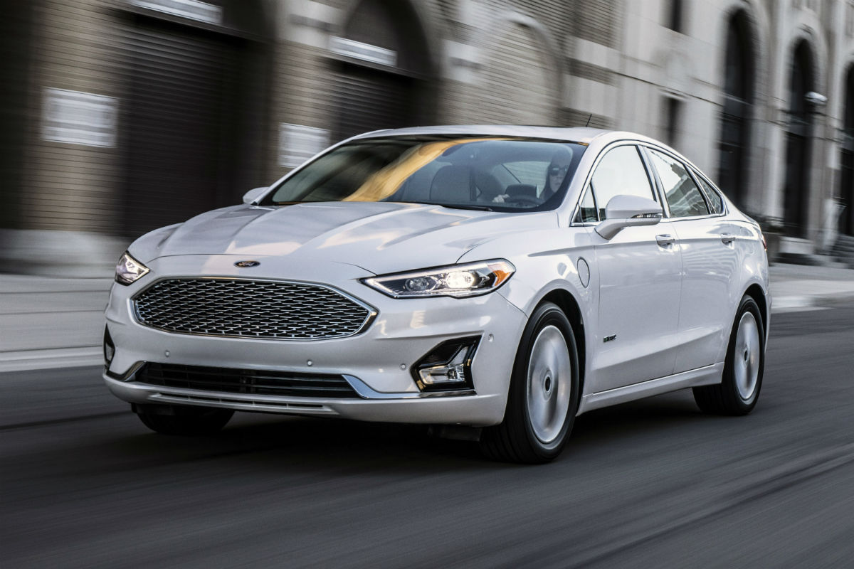 front view of a white 2020 Ford Fusion