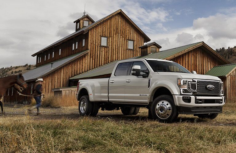 side view of a white 2021 Ford F-250