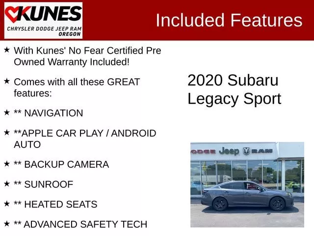 Used 2020 Subaru Legacy Sport with VIN 4S3BWAG61L3027508 for sale in Oregon, IL