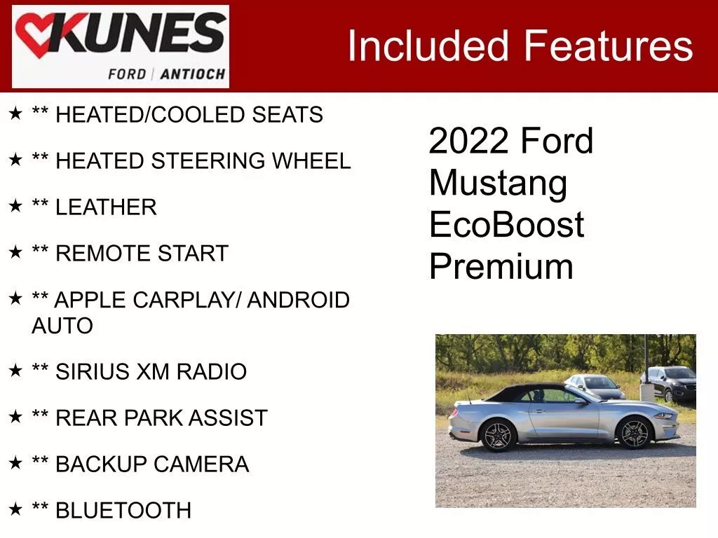 Used 2022 Ford Mustang EcoBoost Premium with VIN 1FATP8UH1N5105380 for sale in Antioch, IL