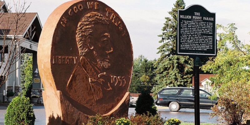 the world's largest penny in Woodruff, WI