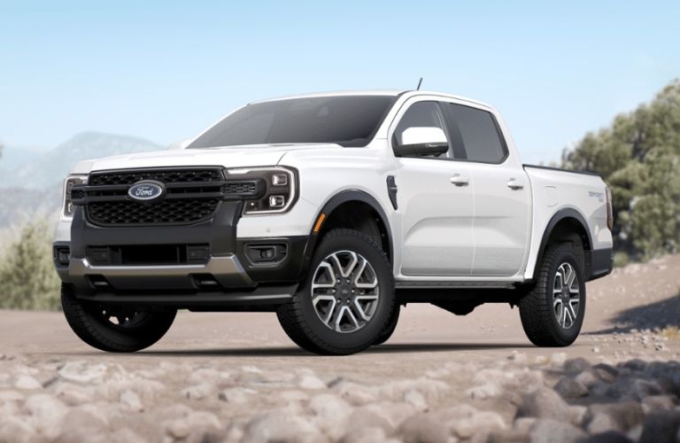 White 2024 Ford Ranger Lariat on Dirt Road