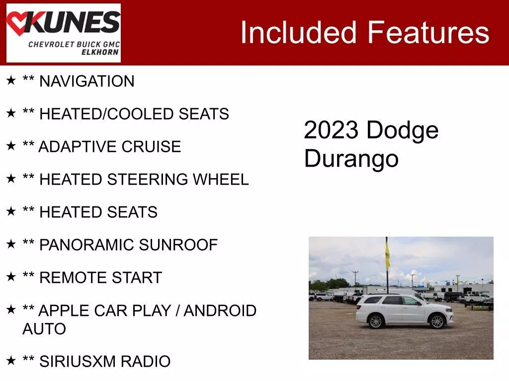 Used 2023 Dodge Durango GT with VIN 1C4RDJDG0PC577029 for sale in Elk Horn, WI