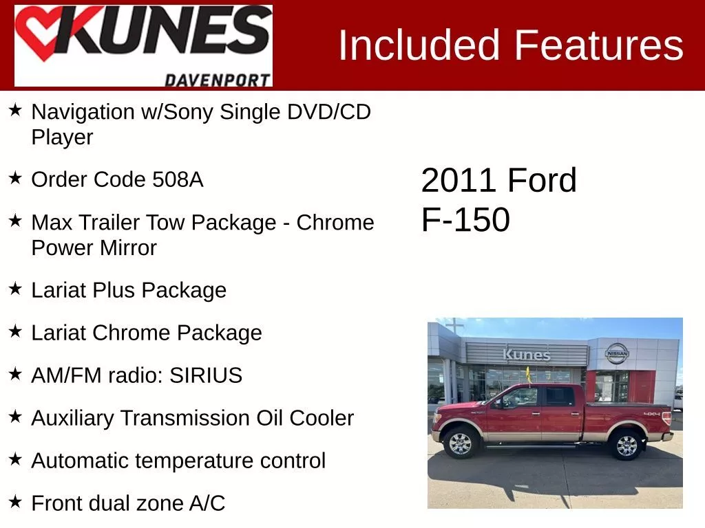 Used 2011 Ford F-150 Lariat with VIN 1FTFW1EF9BKD51508 for sale in Davenport, IA