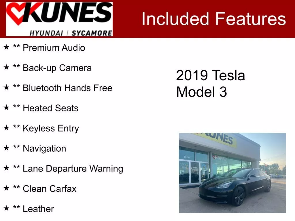 Used 2019 Tesla Model 3 Base with VIN 5YJ3E1EB5KF451475 for sale in Sycamore, IL