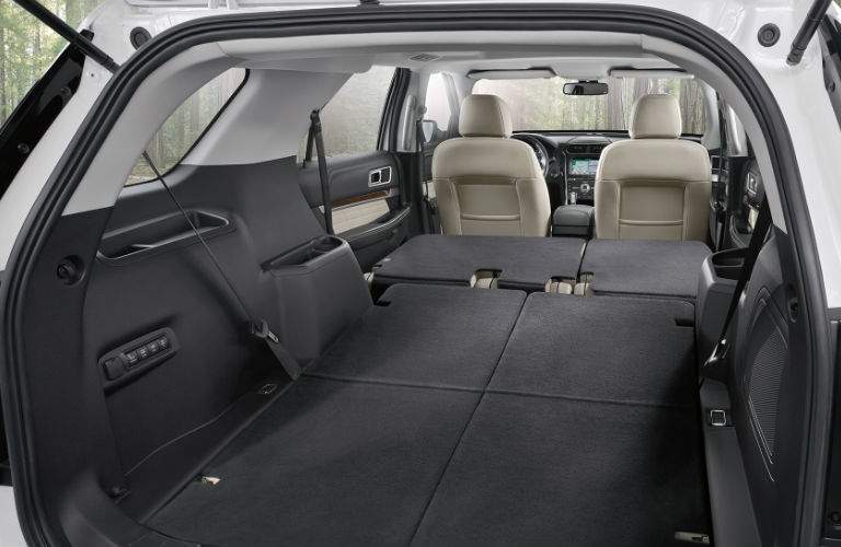 rear cargo area of a 2018 Ford Explorer with all seats down