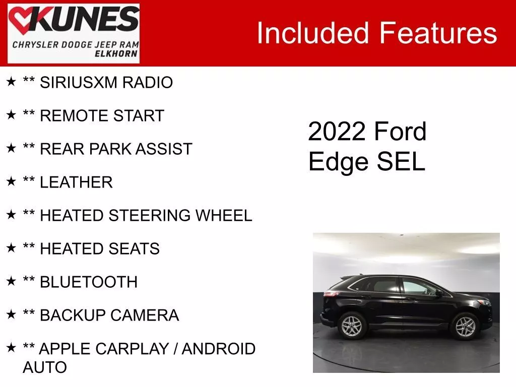 Used 2022 Ford Edge SEL with VIN 2FMPK4J99NBA15644 for sale in Elkhorn, WI