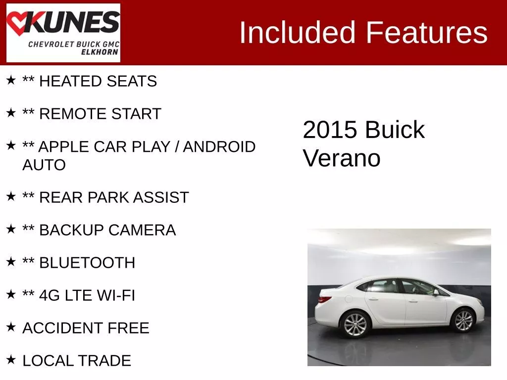 Used 2015 Buick Verano 1SG with VIN 1G4PR5SK7F4119550 for sale in Elk Horn, WI