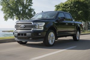 side view of a black 2019 Ford F-150 Limited