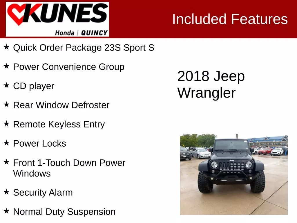 Used 2018 Jeep Wrangler JK Unlimited Sport S with VIN 1C4BJWDG0JL866698 for sale in Quincy, IL