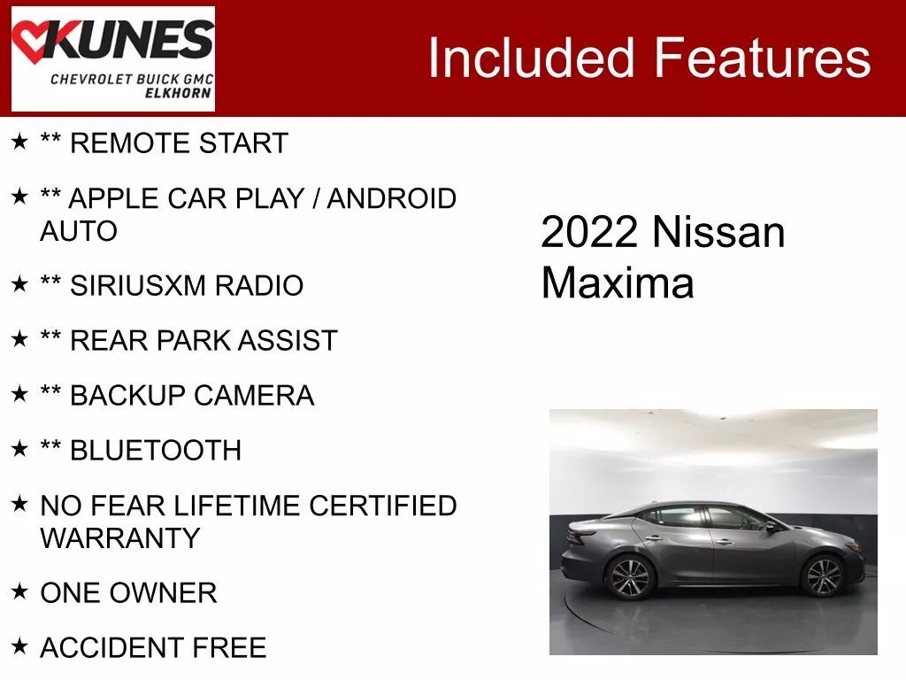 Used 2022 Nissan Maxima SV with VIN 1N4AA6CV6NC505645 for sale in Elk Horn, WI