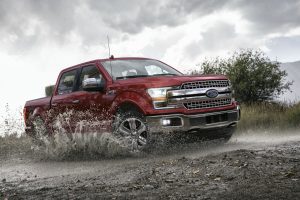 side view of a red 2020 Ford F-150