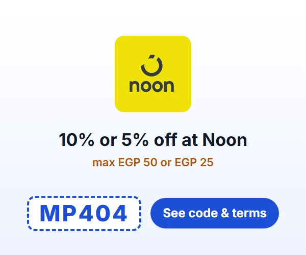 10% or 5% off at Noon — max EGP 50 or EGP 25 — code MP404