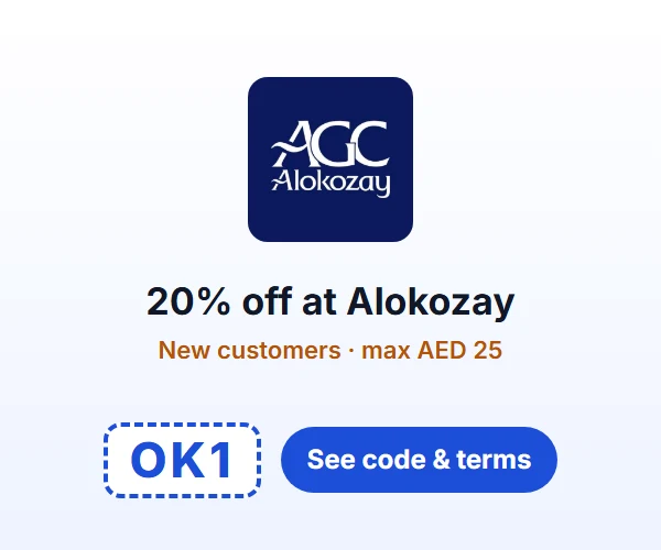 20% off at Alokozay — New customers · max AED 25 — code OK1