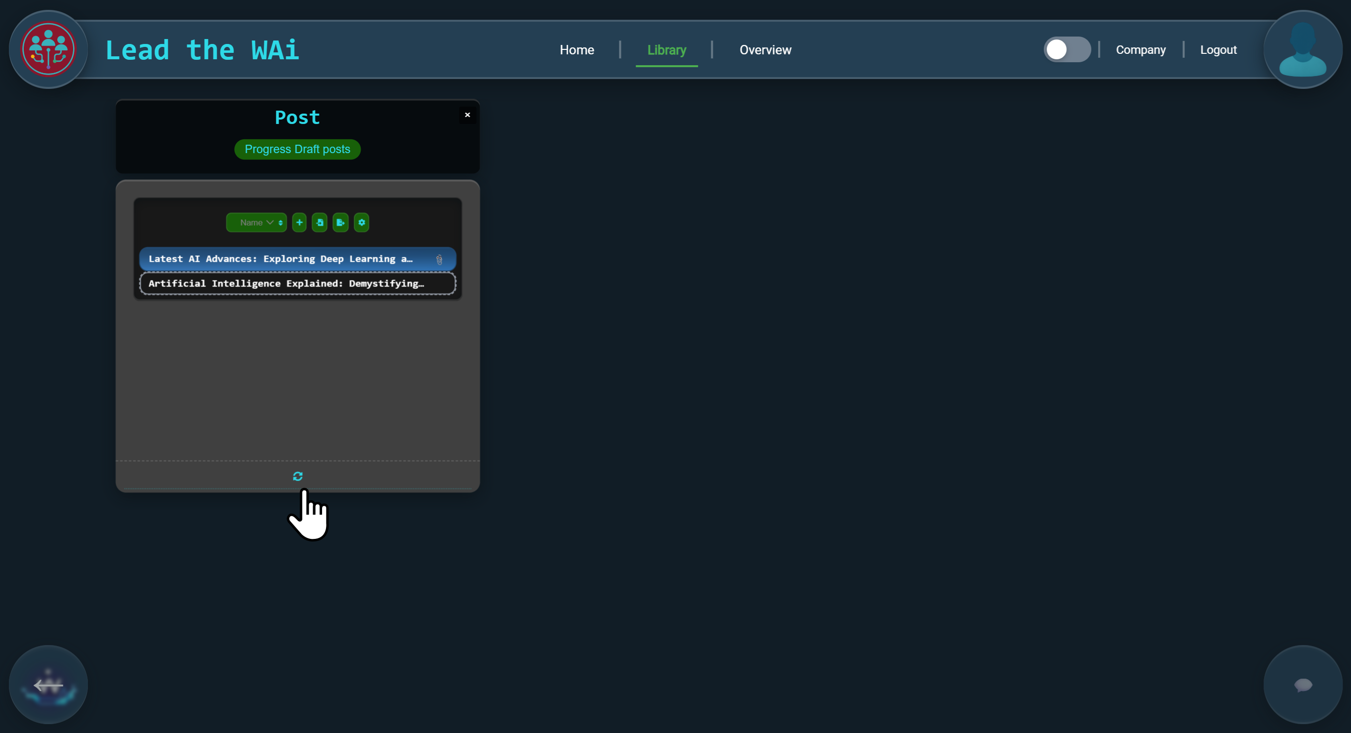 Library tile flipped to show individual post objects
