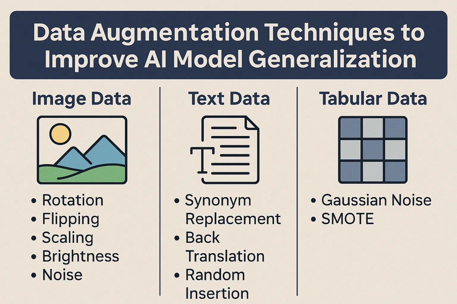 Data augmentation illustration showing images, text, and data transformations