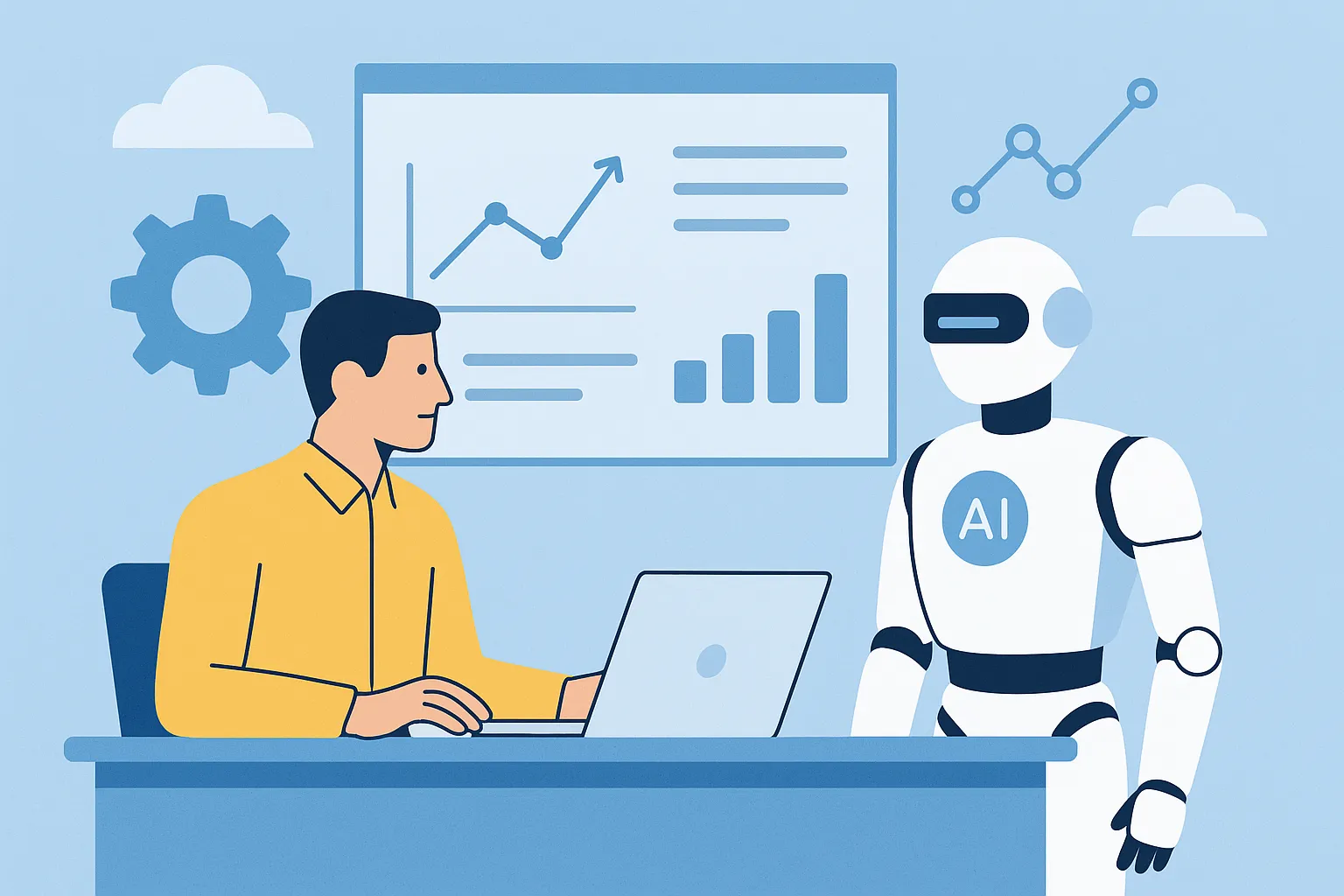 AI assisting a project manager in a modern workspace