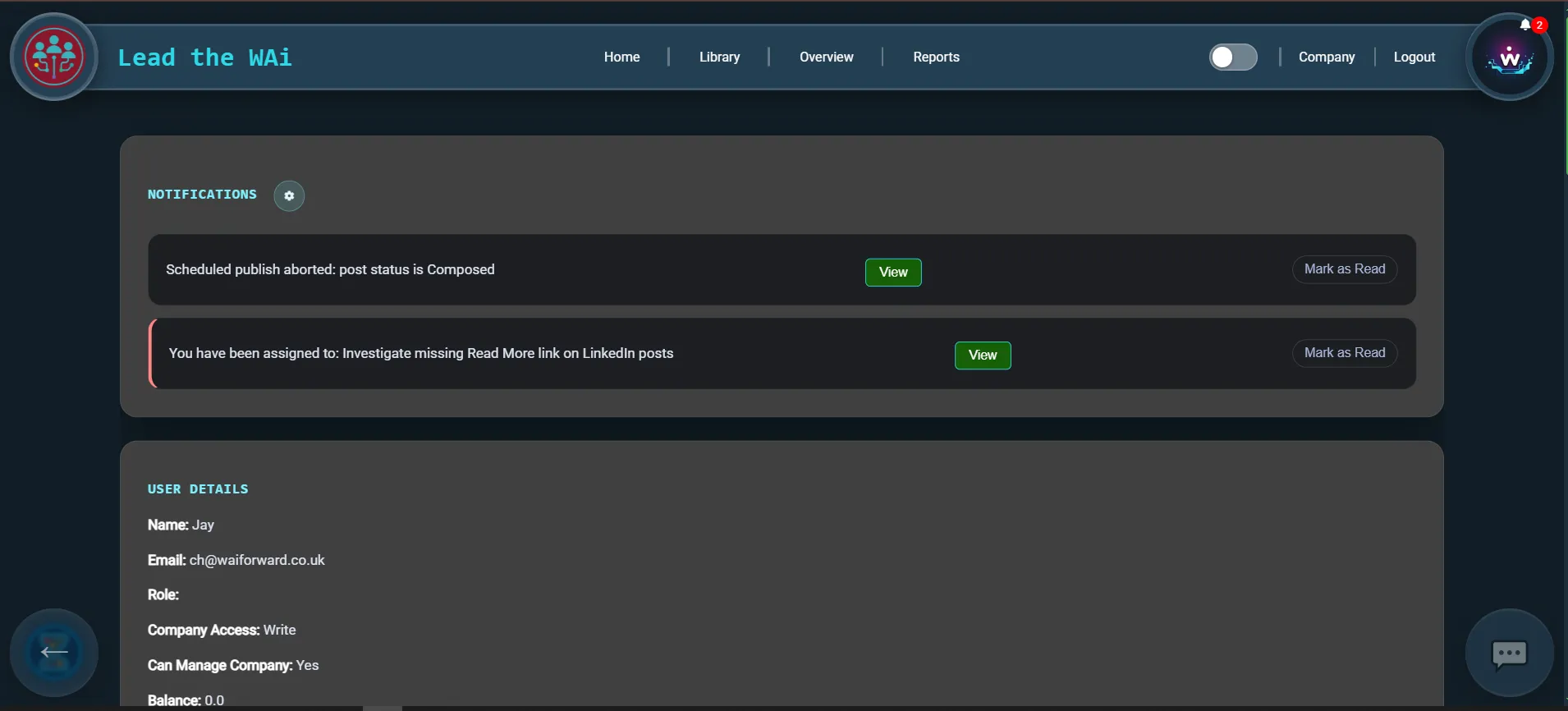 Lead the WAi User Profile Screenshot
