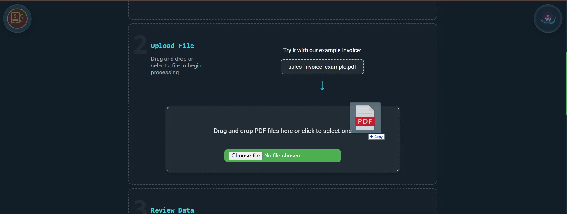Step 2 - Upload invoice files