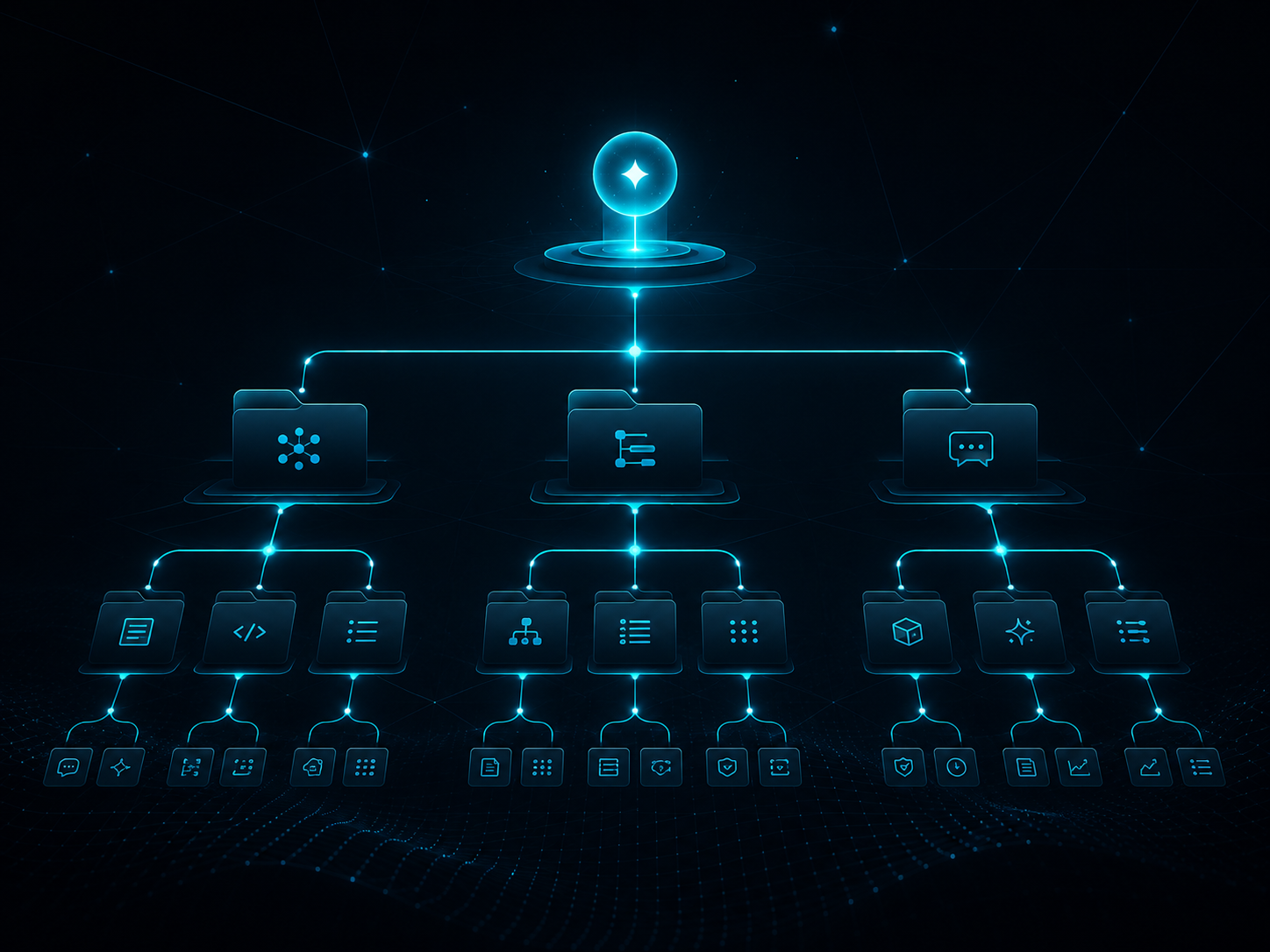 RunWAi workflow hierarchy showing connected context, workflow and AI support