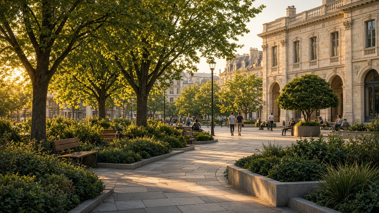 Aménagement d’un espace urbain avec végétalisation et assises