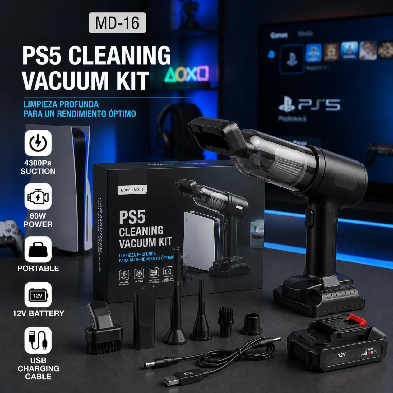 Aspiradora PS5 kit de limpieza vista 1