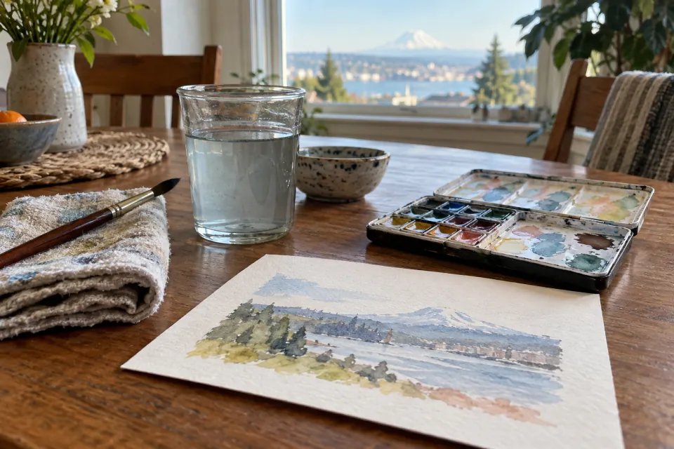 Illustrative scene for Rinse the brush and clear the table