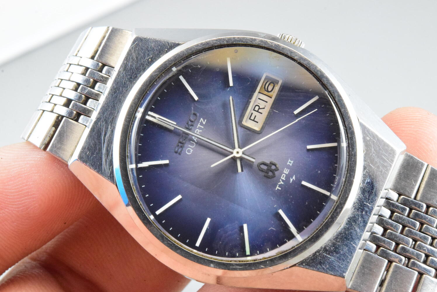 Vintage watch Seiko Type II 7123-8080 Blue Men Quartz Round 35mm