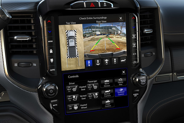 12-inch touchscreen displaying the surround view camera 