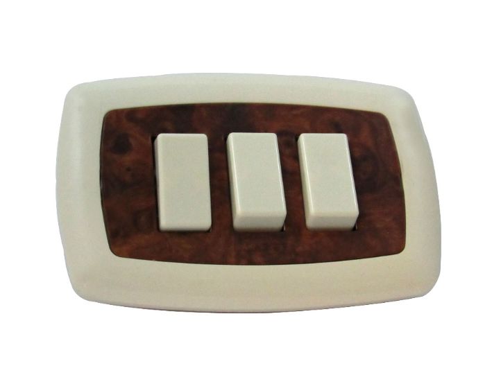 Interruptor triple dorado Empotrar de madera_0