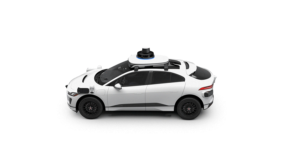 A gif illustrating the Waymo Driver's field of view for each sensor, including cameras, lidar, and radar. Combined, they enable the Waymo Driver to see 360 degrees.