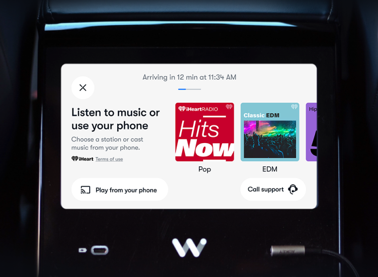 Center console showing the music selection screen