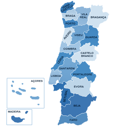 Map Quiz: Distritos de Portugal (geografía)