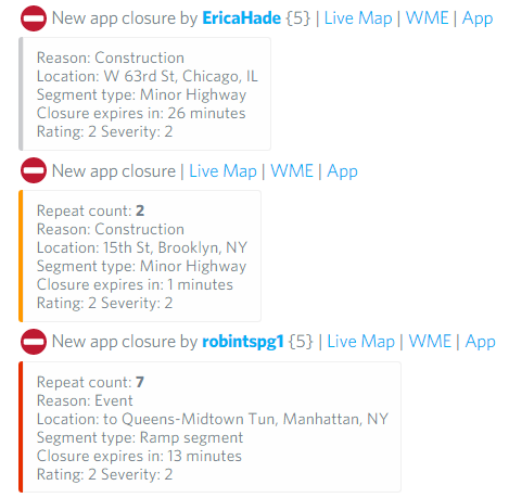 Waze Closure Bot Examples