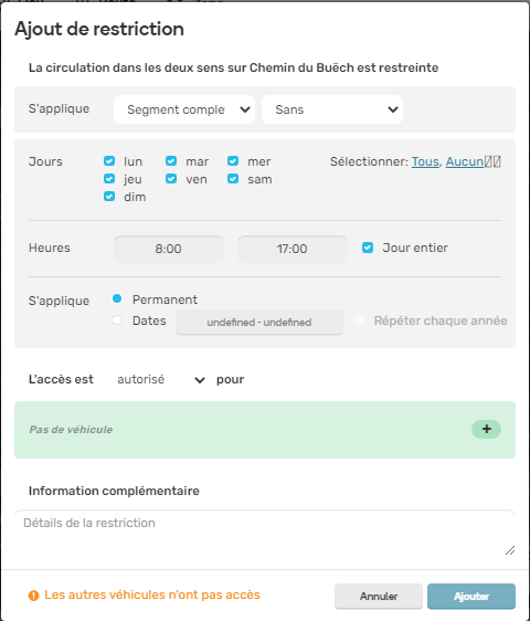 Fenêtre modale 2 Restriction