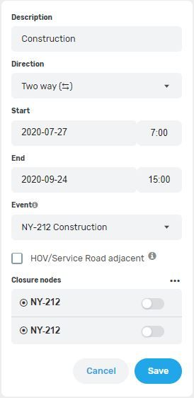 Screenshot of segment RTC properties as of 08/2020