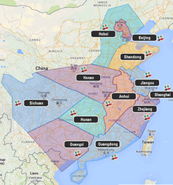 Map of MegaMapRaid China with group areas shown